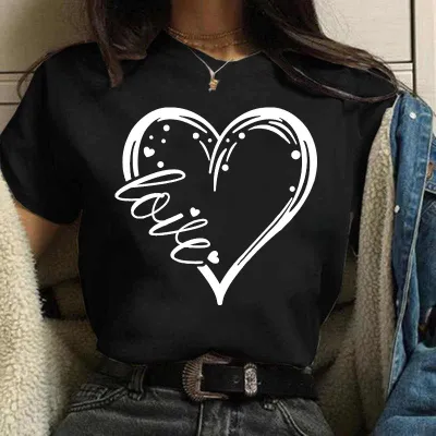 Women Street Hipster Love Heart Printed T-Shirt Party Valentine