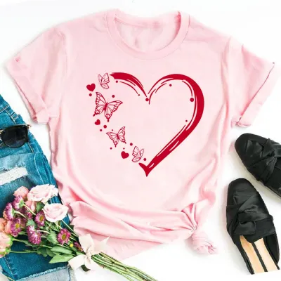 Women Street Hipster Love Heart Printed T-Shirt Party Valentine