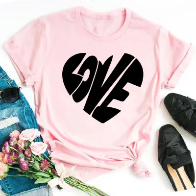 Women Street Hipster Love Heart Printed T-Shirt Party Valentine