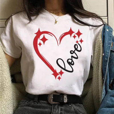 Women Street Hipster Love Heart Printed T-Shirt Party Valentine