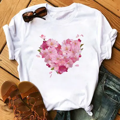 Women Plus Size Loose Short Sleeve Heart Print T-Shirt Party Valentine