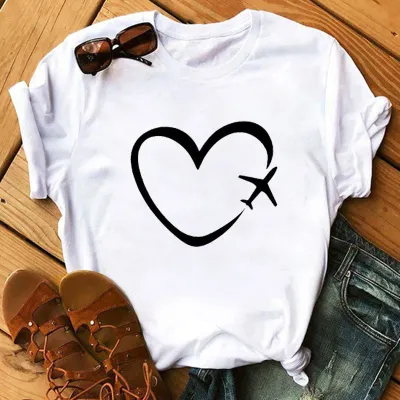 Women Plus Size Loose Short Sleeve Heart Print T-Shirt Party Valentine