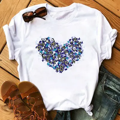 Women Plus Size Loose Short Sleeve Heart Print T-Shirt Party Valentine