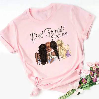 Best Friends Personalized Girlfriends Women Short Sleeve T-Shirt - Literature And Art Retro Modal