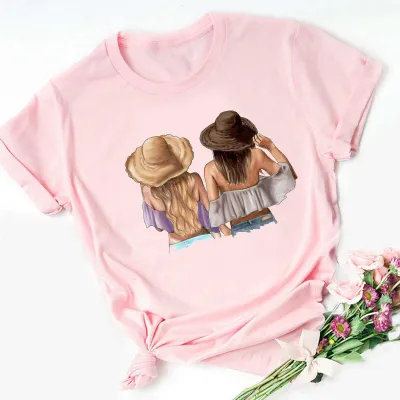 Best Friends Personalized Girlfriends Women Short Sleeve T-Shirt - Literature And Art Retro Modal