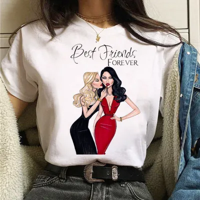 Best Friends Personalized Girlfriends Women Short Sleeve T-Shirt - Literature And Art Retro Modal