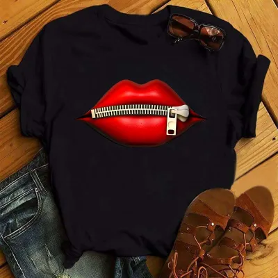 Women Sexy Lips Retro Street Hipster Short Sleeve T-Shirt