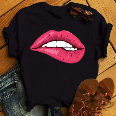 Women Sexy Lips Retro Street Hipster Short Sleeve T-Shirt