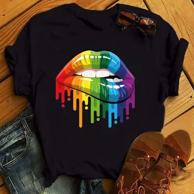 Women Sexy Lips Retro Street Hipster Short Sleeve T-Shirt