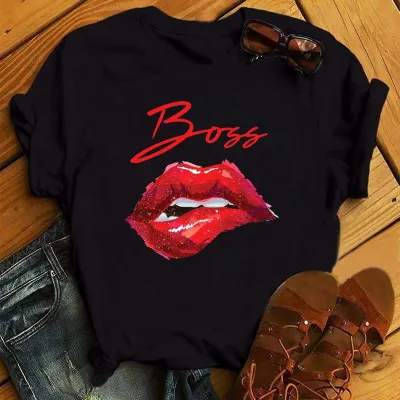 Women Sexy Lips Retro Street Hipster Short Sleeve T-Shirt
