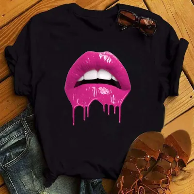 Women Sexy Lips Retro Street Hipster Short Sleeve T-Shirt