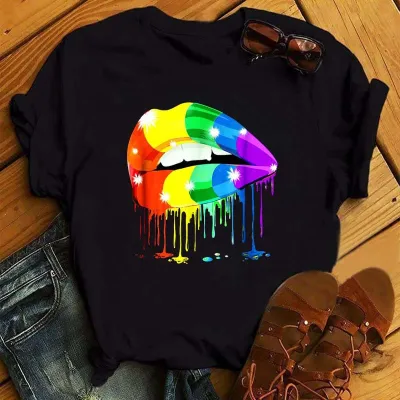Women Sexy Lips Retro Street Hipster Short Sleeve T-Shirt