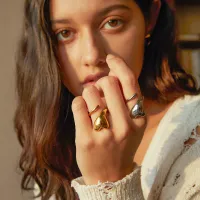 Women Fashion Retro Diy Natural Stone Crystal Ring