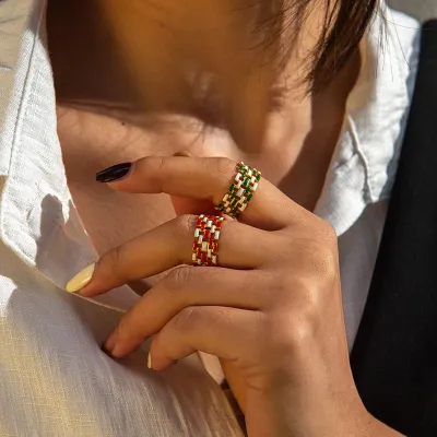 Fashion Women Enameled Stainless Steel Open Ring