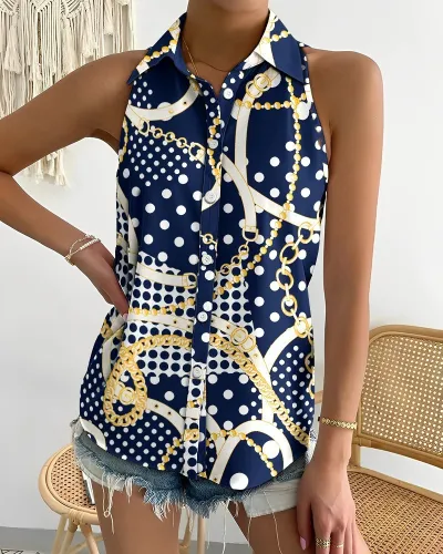 Summer Casual Fashion Strapless Abstract Print Women Shirt Blouse