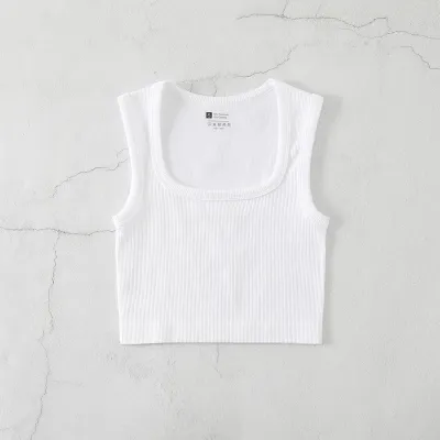 Square Collar Rib-Knit Yoga Sports Women Solid Color Crop Tank Top