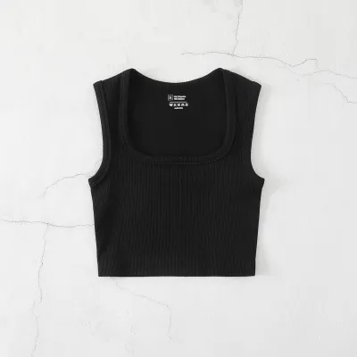Square Collar Rib-Knit Yoga Sports Women Solid Color Crop Tank Top