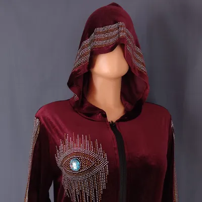 Women Fashion Vintage Plus Size Devil's Eye Rhinestone Hooded Midi Dress