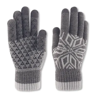Winter Men Fashion Warm Fleece-Lined Thick Knitted Snowflake Gloves