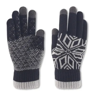 Winter Men Fashion Warm Fleece-Lined Thick Knitted Snowflake Gloves