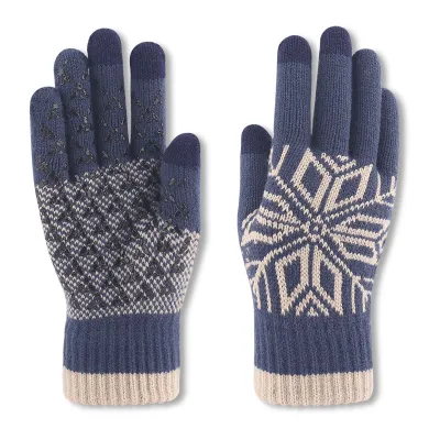 Winter Men Fashion Warm Fleece-Lined Thick Knitted Snowflake Gloves