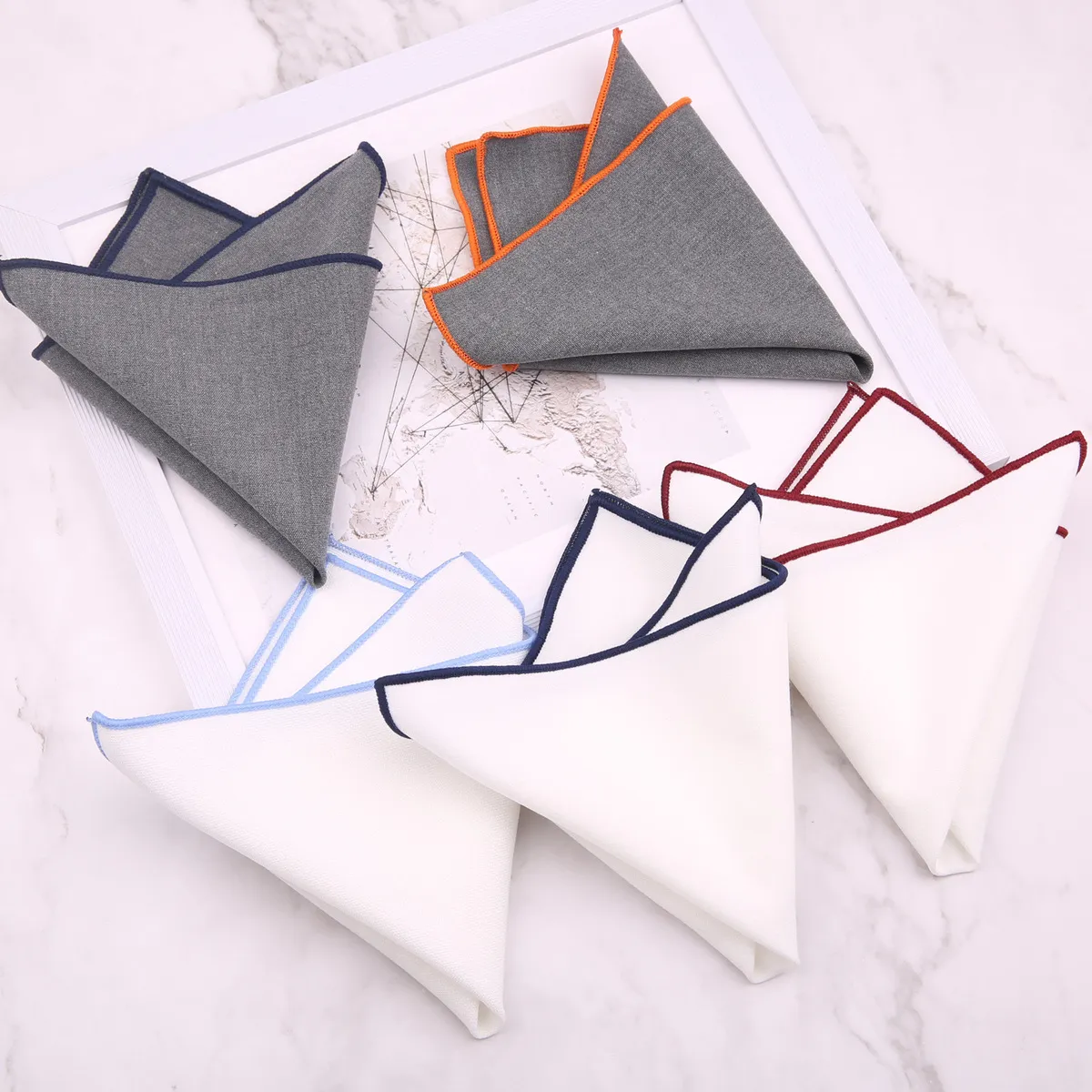 Men Fashion Solid Color Trimmed Cotton Pocket Square