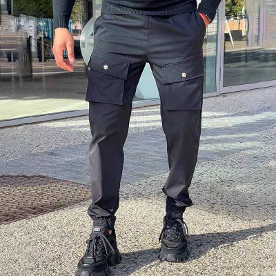 Men Fashion Casual Basic Solid Color Jogger Cargo Pants