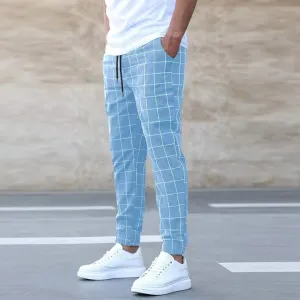 Men Fashion Casual Plaid Print Jogger Pants