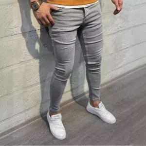 Men Fashion Casual Basic Solid Color Tight Stretch Denim Jeans