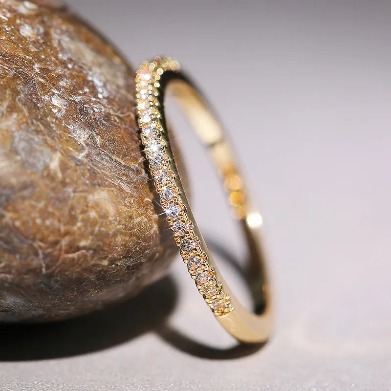 Women Fashion Single Row Diamond Geometry Ring