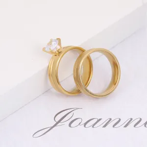 Women Fashion Simple Round Zircon Titanium Steel Sandy Vintage Unisex Ring