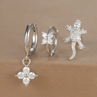 Women Fashion Geometric Zircon Flower Earrings 3Pcs-Set