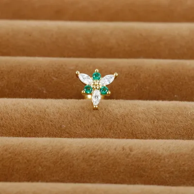 Women Simple Geometric Daisy Flower Green Zircon Earrings