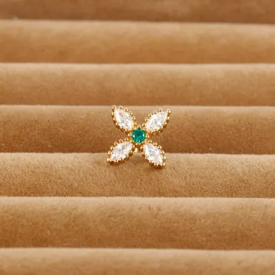 Women Simple Geometric Daisy Flower Green Zircon Earrings