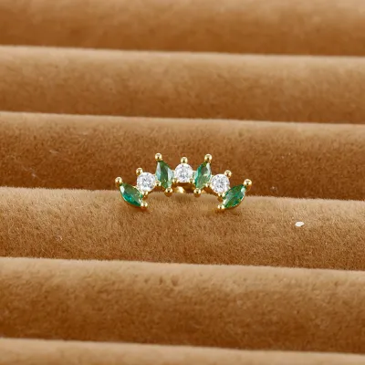 Women Simple Geometric Daisy Flower Green Zircon Earrings