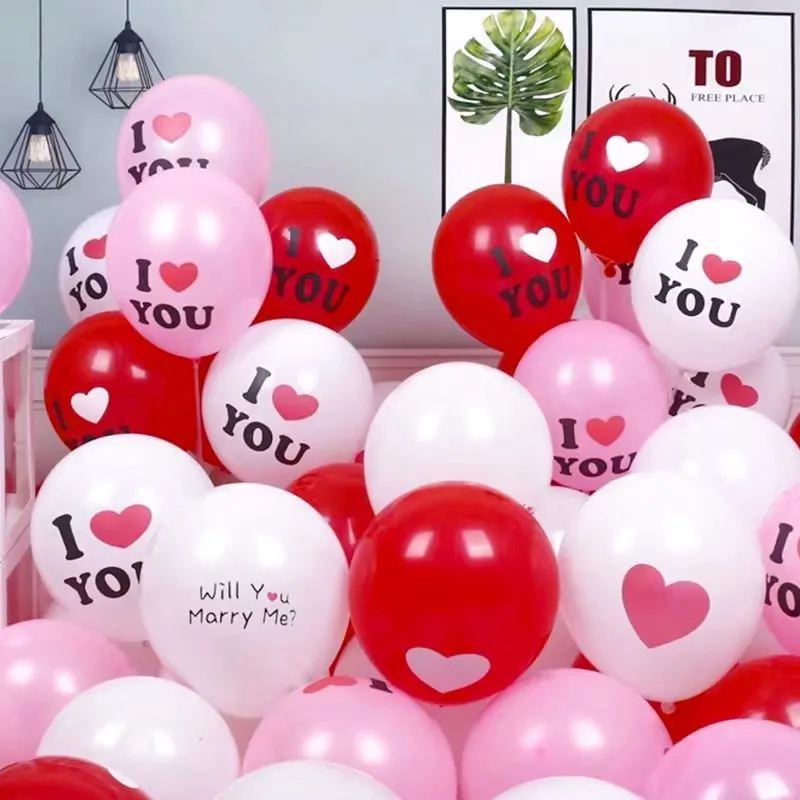Valentine Day 12 Inch Heart-Shaped Confession Latex Printed Balloon Decoration 100Pcs-Bag