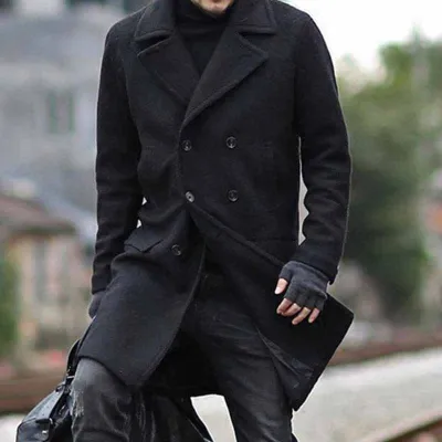 Men's Fashion Casual Spring Autumn Basic Long Sleeve Lapel Woolen Trench Coat