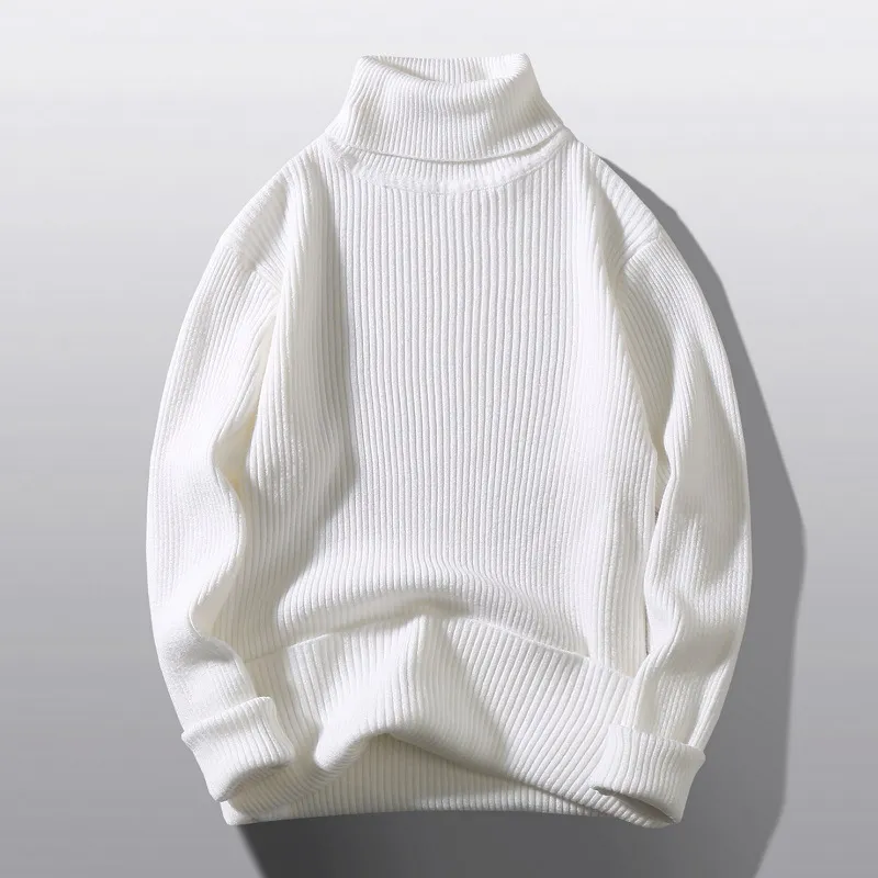 Men Fashion Casual Slim Fit Solid Color Long Sleeve Turtle Neck Jacquard Pullover Knitted Sweater
