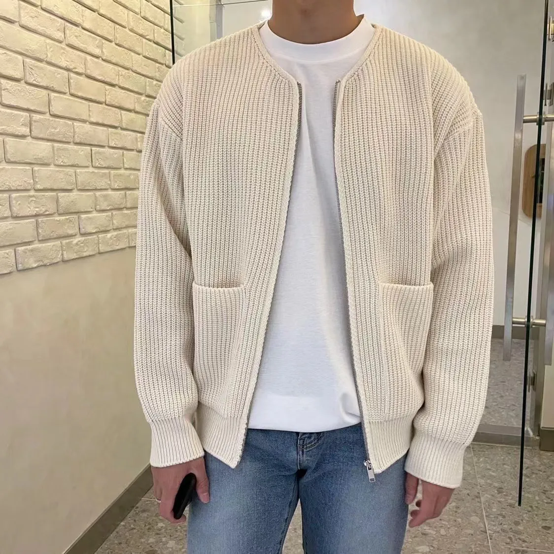 Men Fashion Casual Solid Color Plus Size Long Sleeve Cardigan Knitted Coat