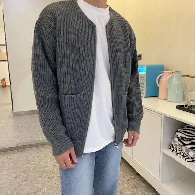 Men Fashion Casual Solid Color Plus Size Long Sleeve Cardigan Knitted Coat
