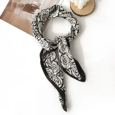 Women Fashion Simple Floral Printed Square Chiffon Scarf