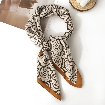 Women Fashion Simple Floral Printed Square Chiffon Scarf