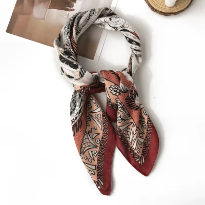 Women Fashion Simple Floral Printed Square Chiffon Scarf