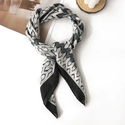 Women Fashion Simple Floral Printed Square Chiffon Scarf