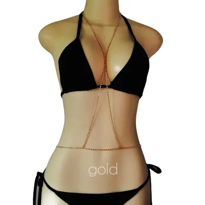 Women Fashion Sexy Cross Rhinestone Halter Neck Body Chain
