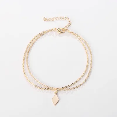 Women Fashion Simple Diamond Piece Double Anklet