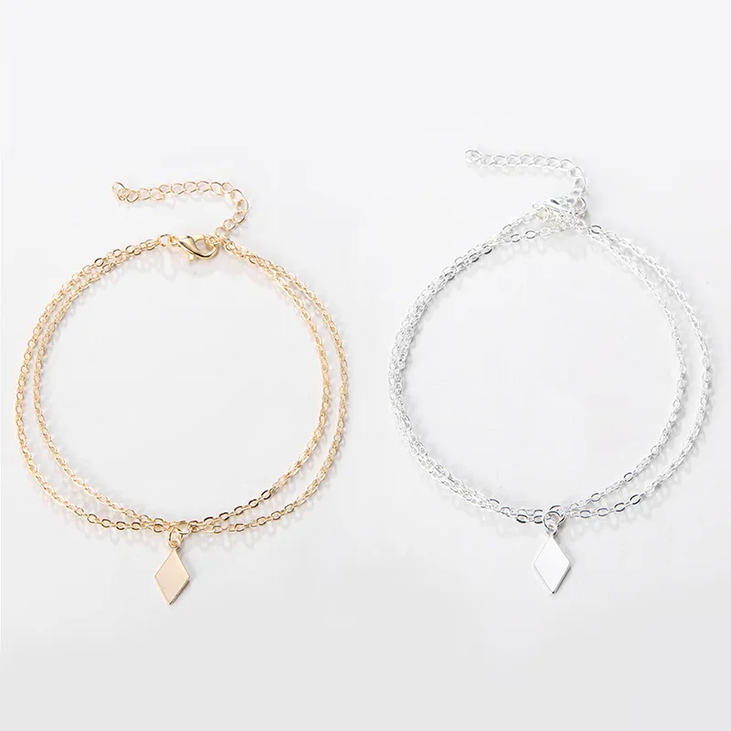 Women Fashion Simple Diamond Piece Double Anklet