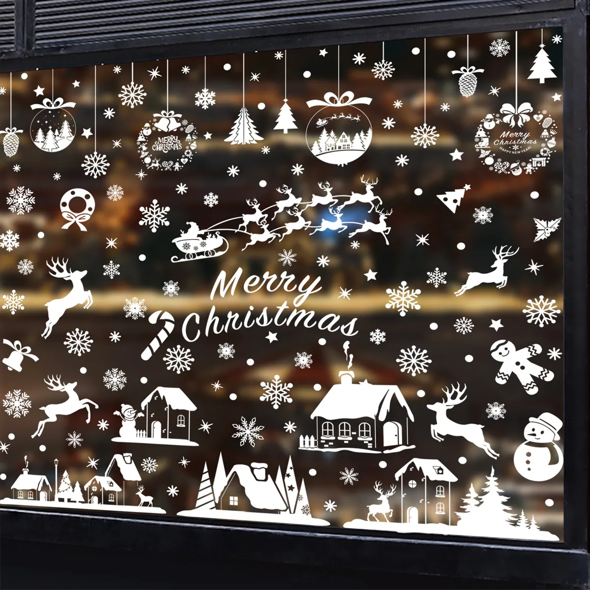 Christmas Party Snowflake Elk Snowman PVC Electrostatic Glass Sticker
