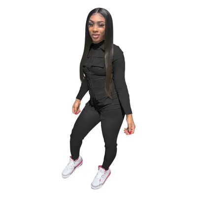 Women Fashion Solid Color Long Sleeve Zipper Multi Pocket Cargo Jumpsuits
