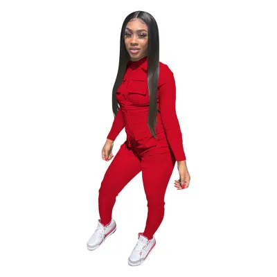 Women Fashion Solid Color Long Sleeve Zipper Multi Pocket Cargo Jumpsuits